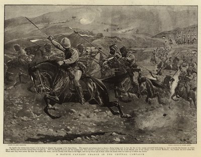 Een Inheemse Cavalerieaanval in de Chitral Campagne door John Charlton